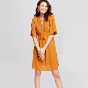 Xhilaration Floral Short Sleeve Lace-Up Dress